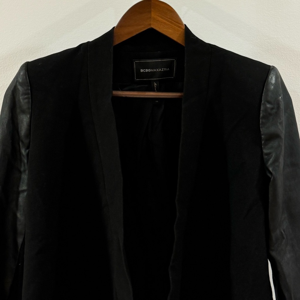BCBGMAXAZRIA β’ Black Blazer with Leather Sleeves - Picture 3 of 8